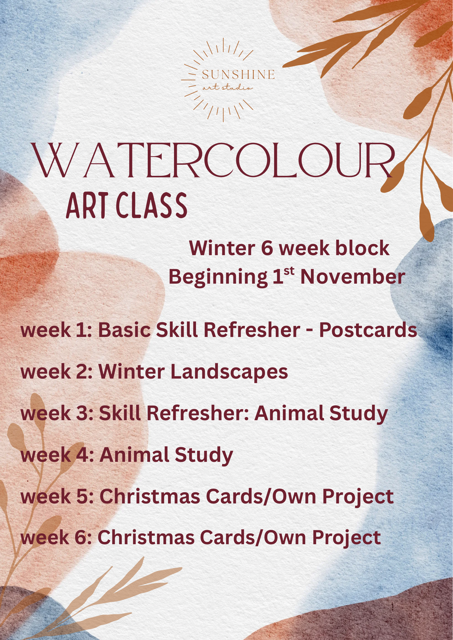 Watercolour Weekly Class - Saturday Mornings