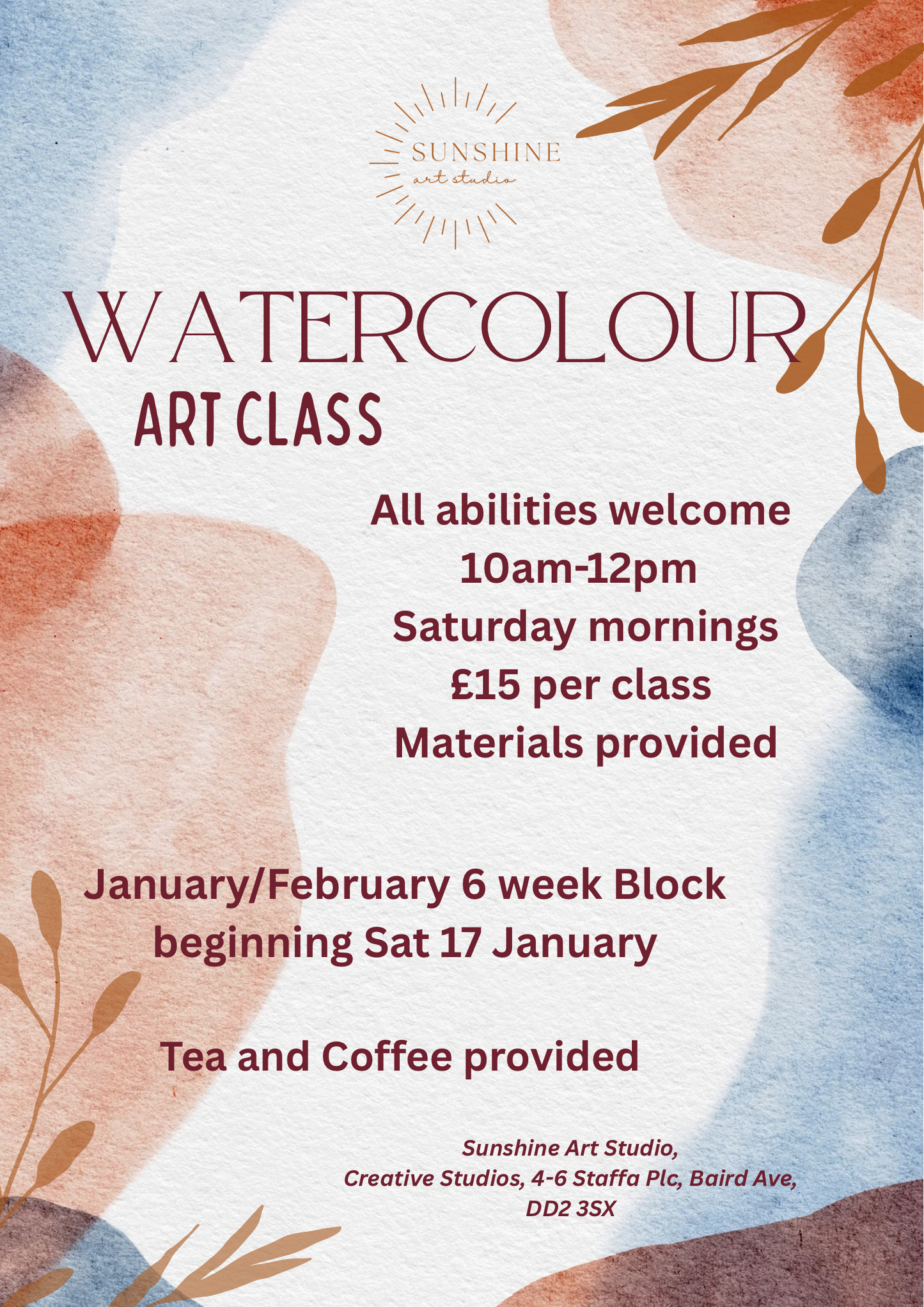 Watercolour Weekly Class - Saturday Mornings