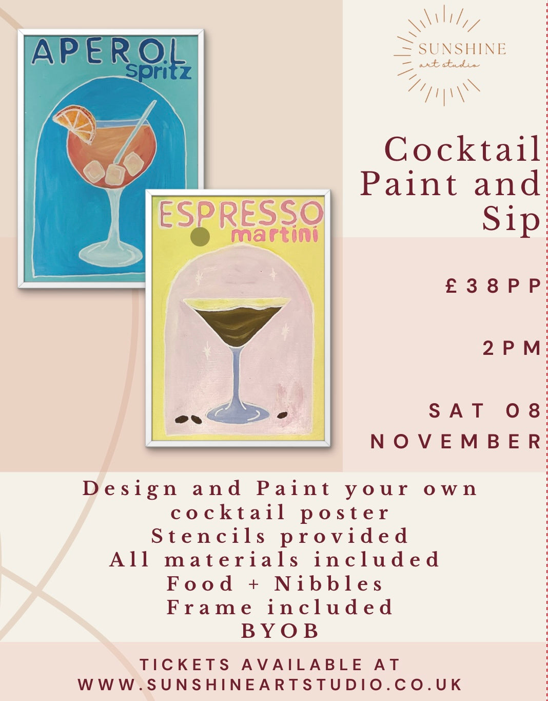 Cocktail Poster Paint and Sip Saturday 08 November 2pm