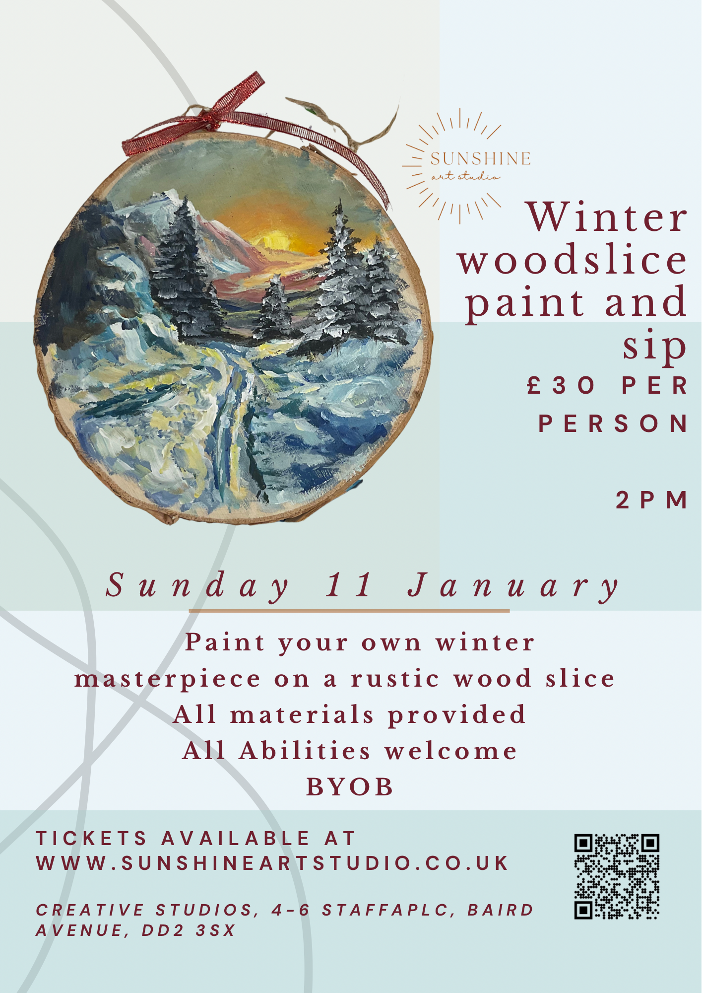 Winter Wood Slice Paint and Sip Sunday 11 January 2pm