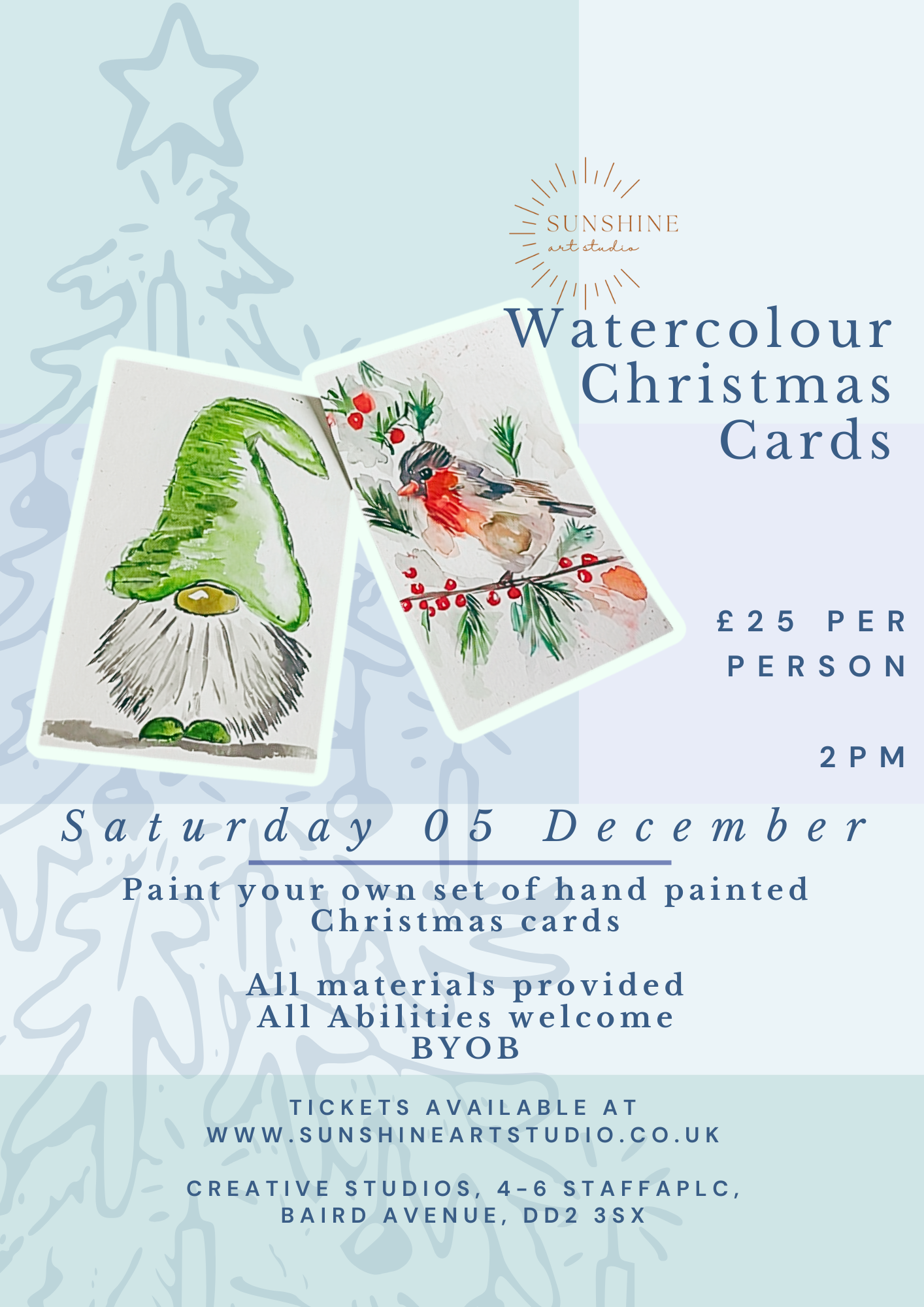 Watercolour Christmas Cards Workshop - Saturday 5 December 2pm
