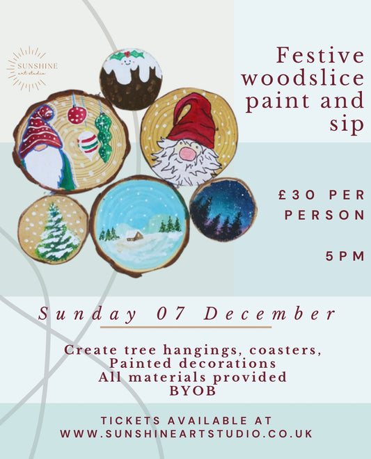 Festive Wood Slice Paint and Sip Sunday 07 December